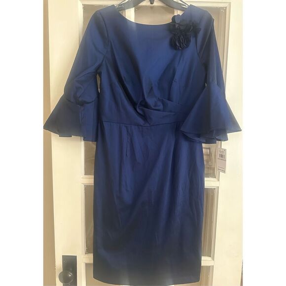 Alex Evenings Womens Side Ruched Midi Sheath Dress navy blue size 6 - Picture 5 of 10